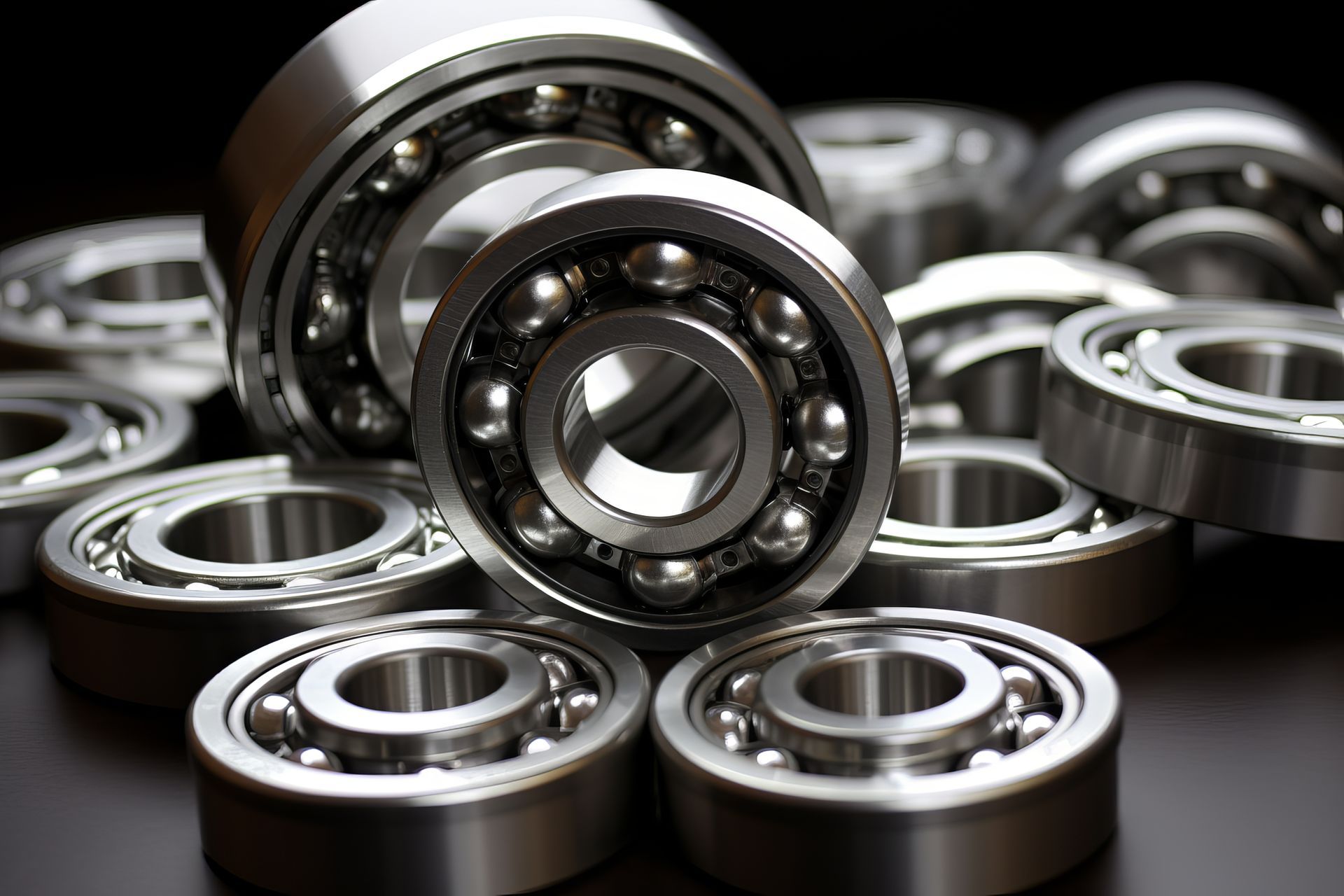 Ein Haufen Metalllager auf einer schwarzen Oberfläche