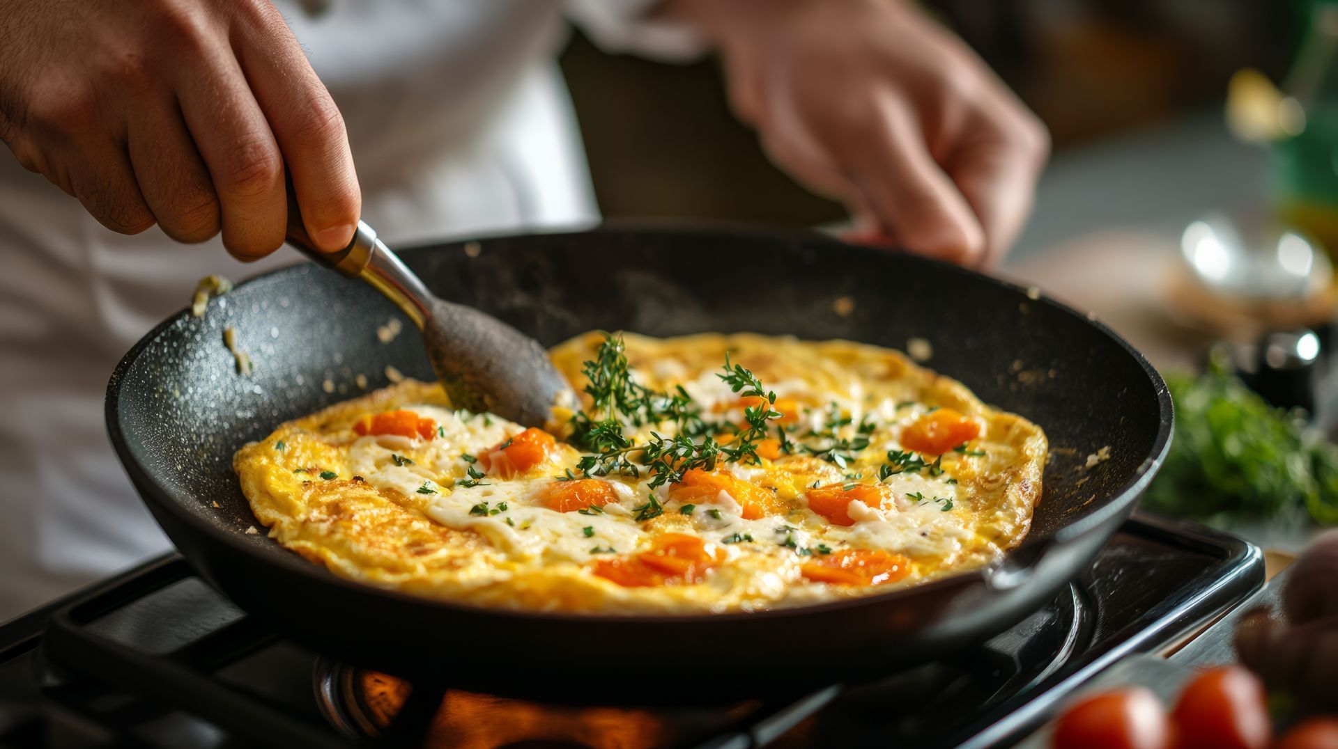 Une personne prépare une omelette