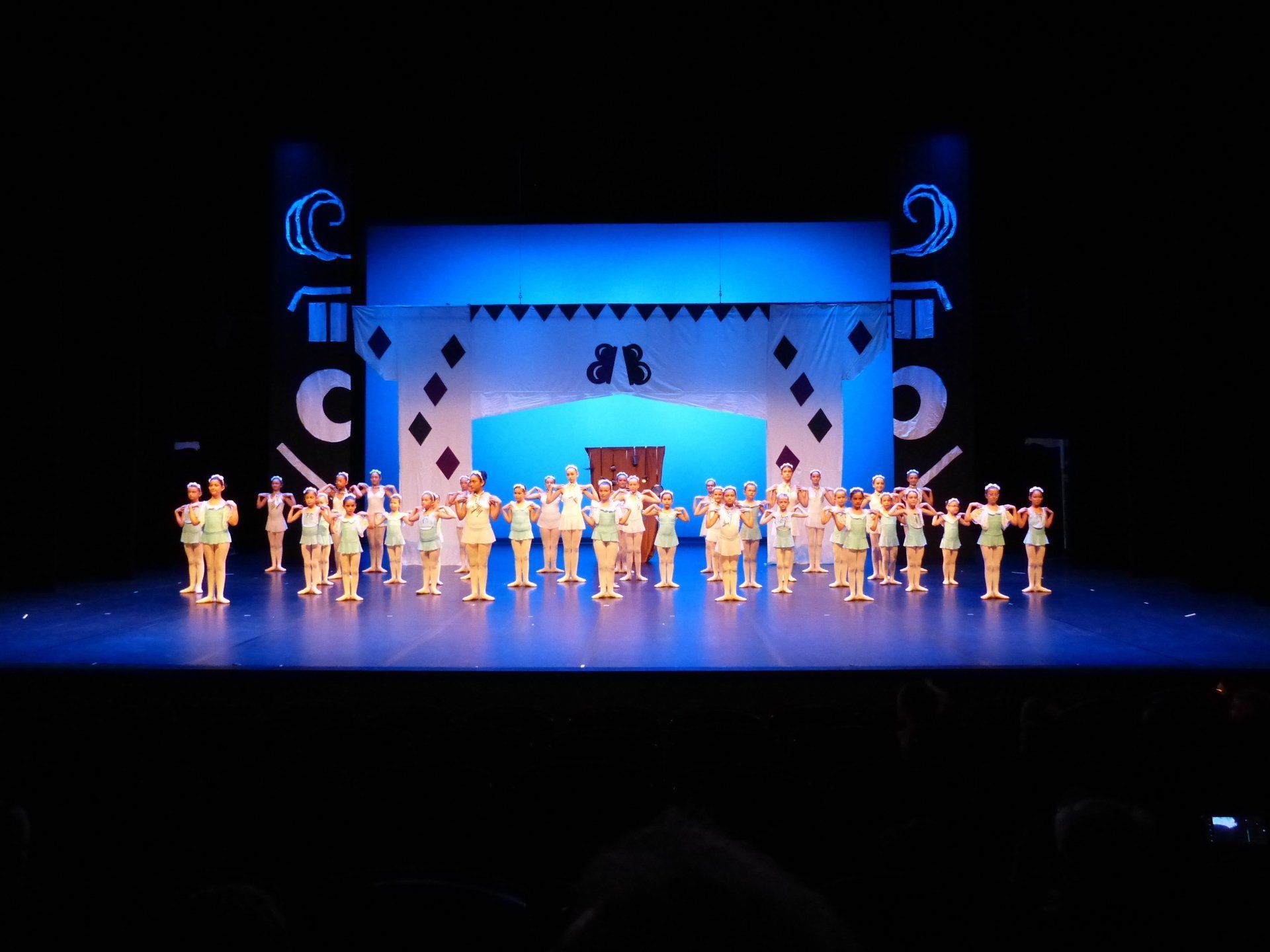 Plan large sur groupe de nombreuses danseuses en blanc