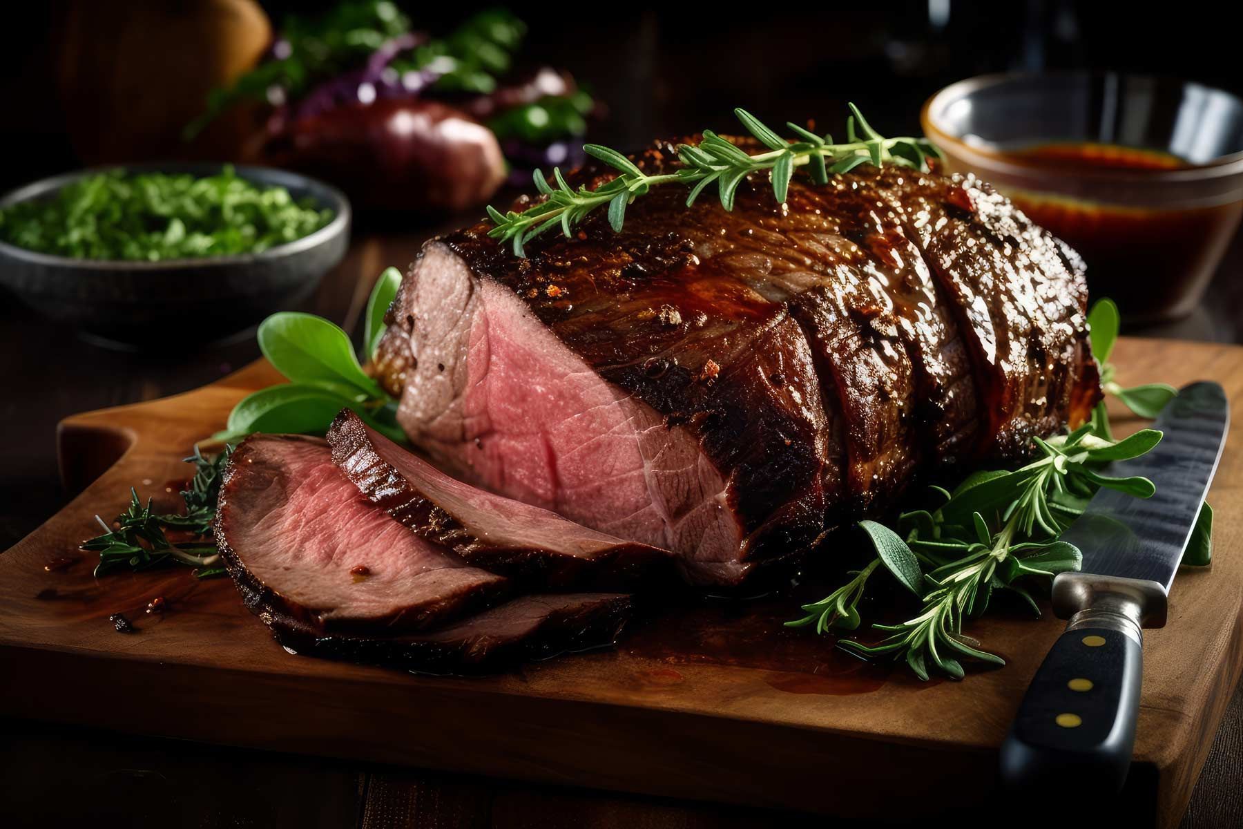 Gigot en tranche avec romarin sur le dessus