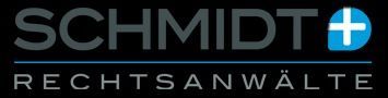 SCHMIDT Rechtsanwälte Logo in Grau und Blau mit einem Pluszeichen