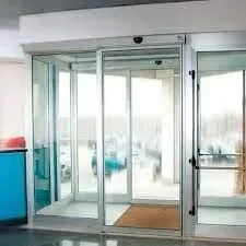 There is a sliding glass door in the middle of the room.