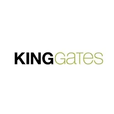 The logo for king gates is black and green on a white background.