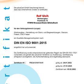 Rolf Weih - Werkzeugbau und CNC-Fräsen Zertifikat