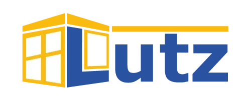 Logo mit einem blauen „L“ und dem Schriftzug „utz“ neben einer gelb-blauen Gebäudekontur und einer gelben horizontalen Linie.