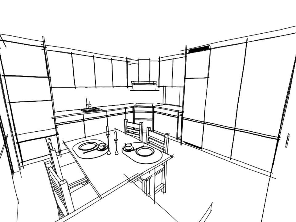 Zeichnung einer Küche