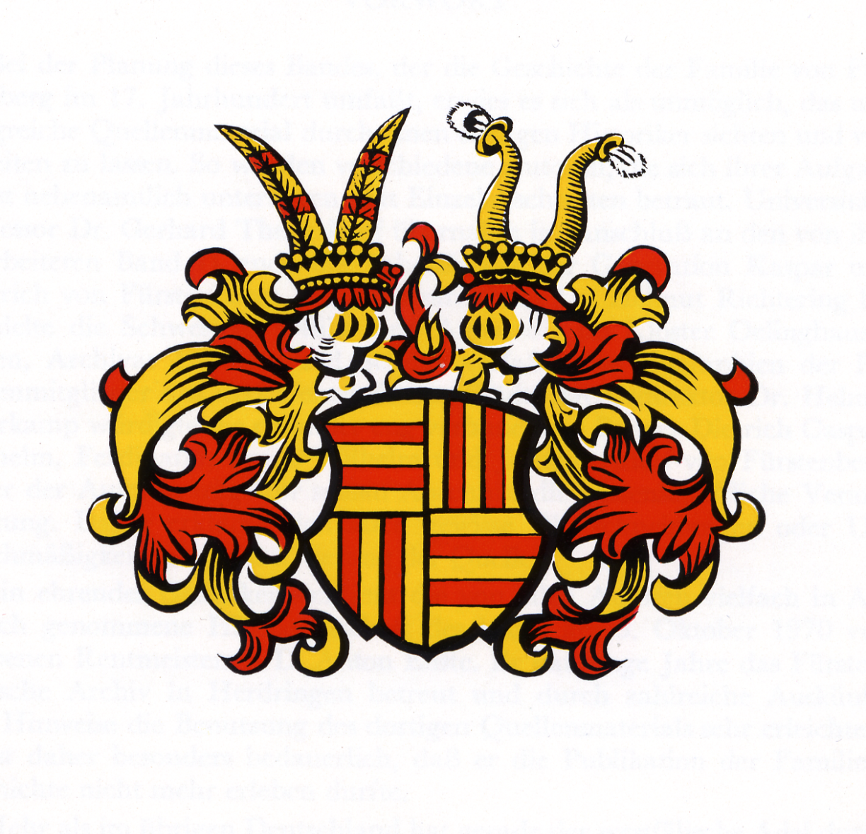 Das Wappen der Familie von Fürstenberg in gelb und rot.