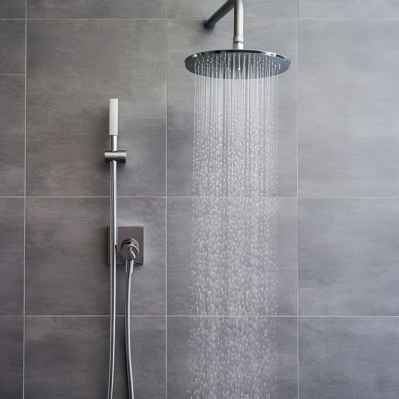 Douche avec jet d'eau d'une pomme de douche.