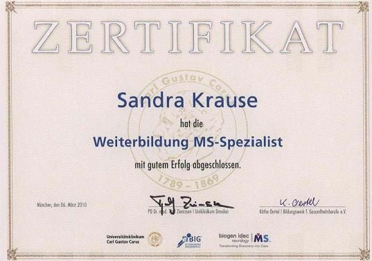 Zertifikat Sandra Krause