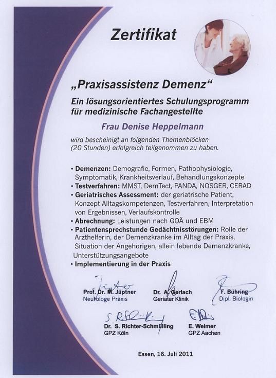 Praxisassistenz Demenz Zertifikat