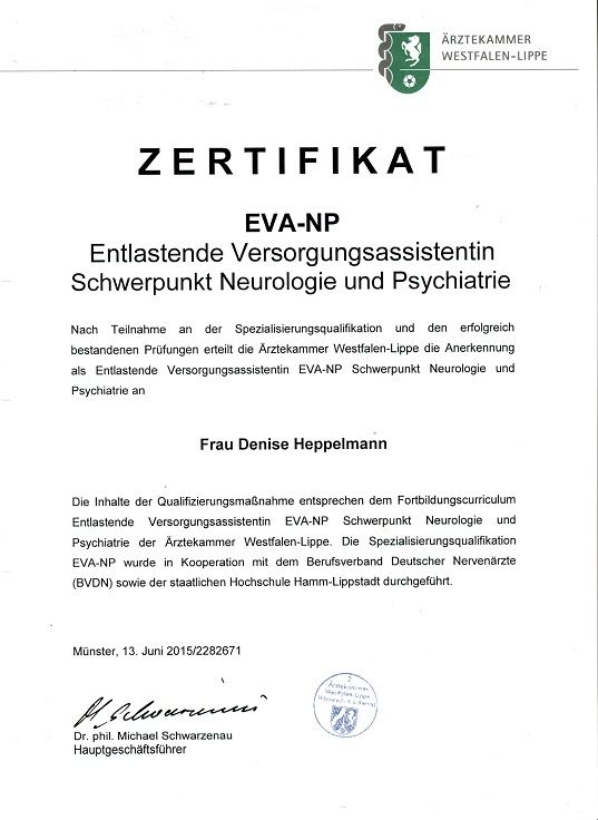 EVA-NP Zertifikat