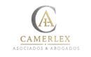 Logotipo dorado &ldquo;CA&rdquo; sobre el texto &ldquo;CAMERLEX ASOCIADOS&rdquo; sobre un fondo negro.