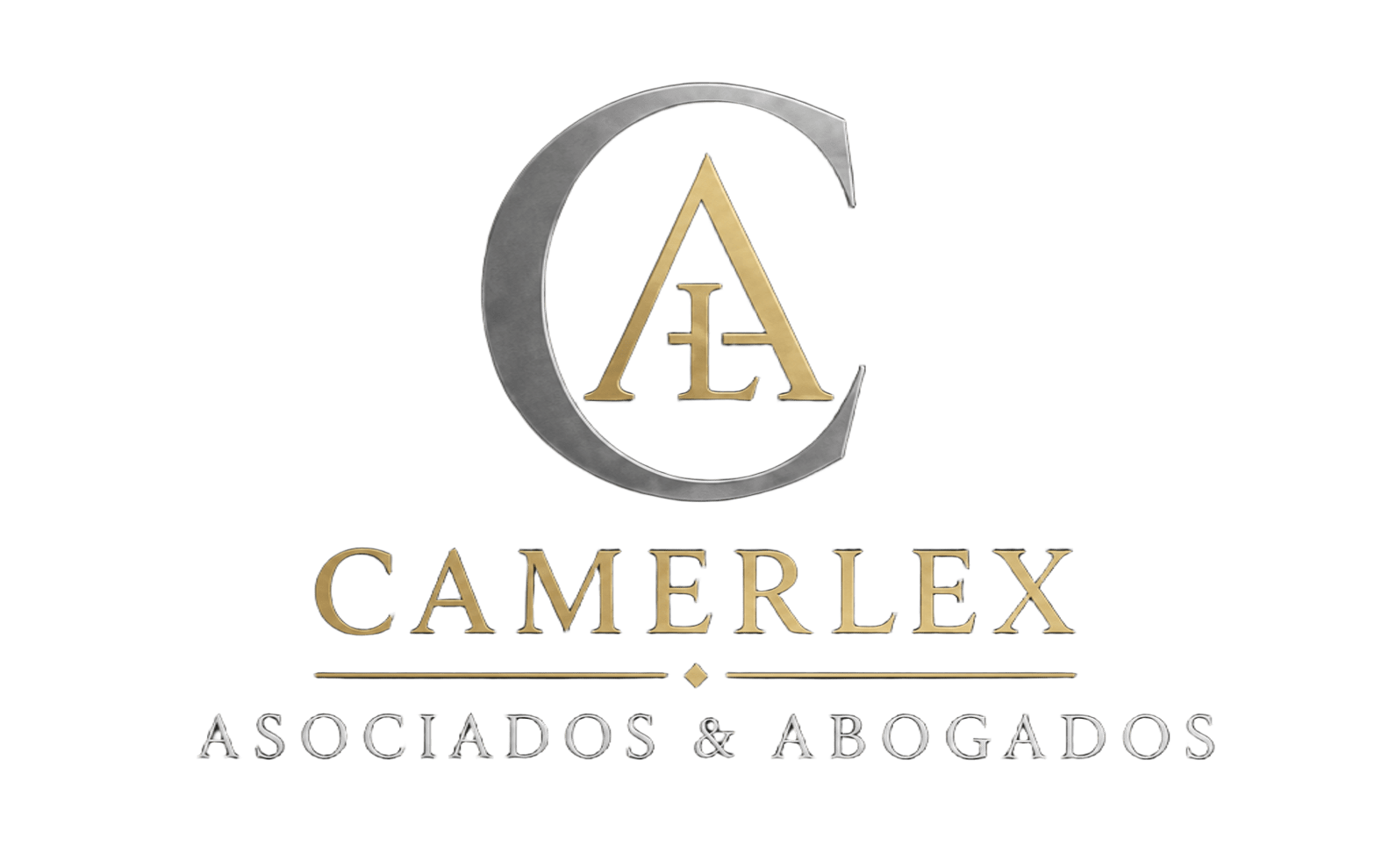 Logotipo dorado &ldquo;CA&rdquo; sobre el texto &ldquo;CAMERLEX ASOCIADOS&rdquo; sobre un fondo negro.