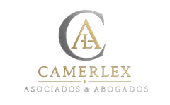 Logotipo dorado &ldquo;CA&rdquo; sobre el texto &ldquo;CAMERLEX ASOCIADOS&rdquo; sobre un fondo negro.