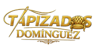 Logotipo de Tapizados Dom&iacute;nguez en oro con sof&aacute; estilizado y letras ornamentadas.