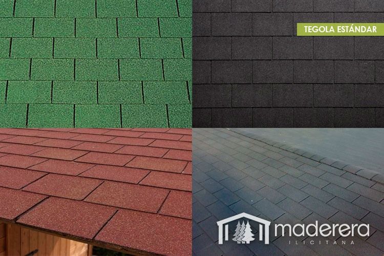 Un collage de diferentes tipos de tejas con la palabra madera en la parte inferior.