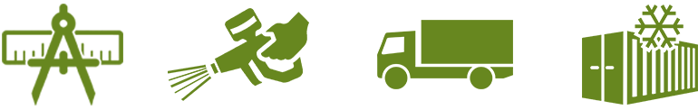 Un conjunto de iconos verdes que incluyen un camión y un contenedor.