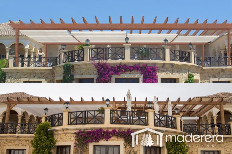 Dos imágenes de un edificio con la palabra madera en la parte inferior.