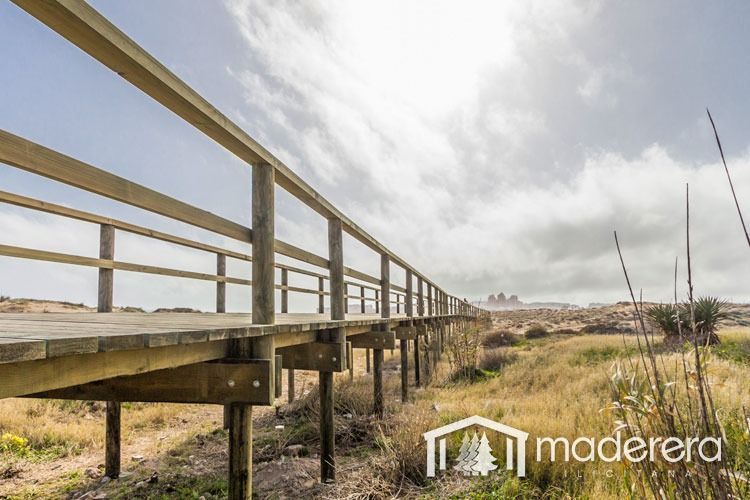 Un puente de madera sobre un río en un campo.