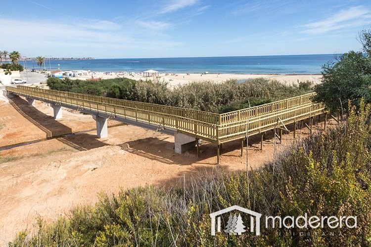 Una vista aérea de una pasarela de madera que conduce a la playa.