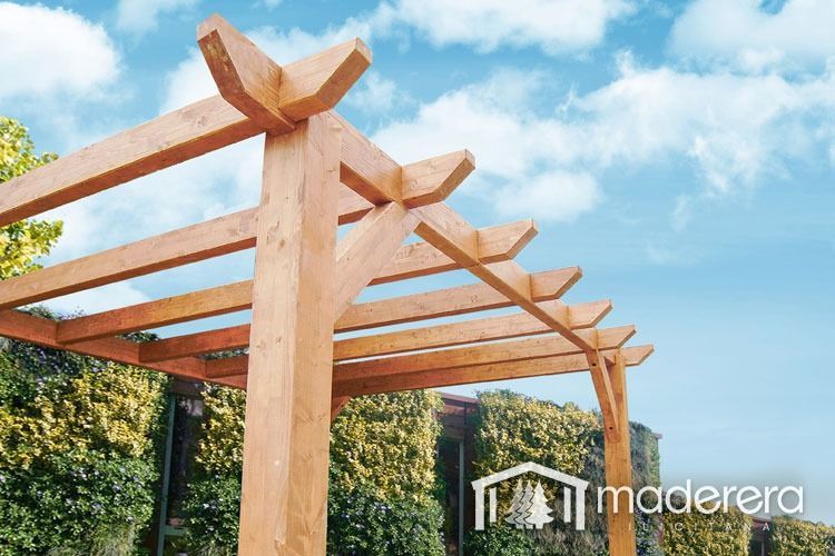 Una pérgola de madera con la palabra madera en la parte inferior.