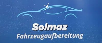 The logo for solmaz fahrzeugaufbereitung shows a car on a blue background