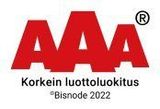 AAA logo with Finnish text “Korkein luottoluokitus” and “Bisnode 2022” on white background