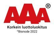 AAA logo with Finnish text “Korkein luottoluokitus” and “Bisnode 2022” on white background