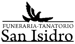 Un logotipo en blanco y negro para la Funeraria San Isidro-Tanatorio
