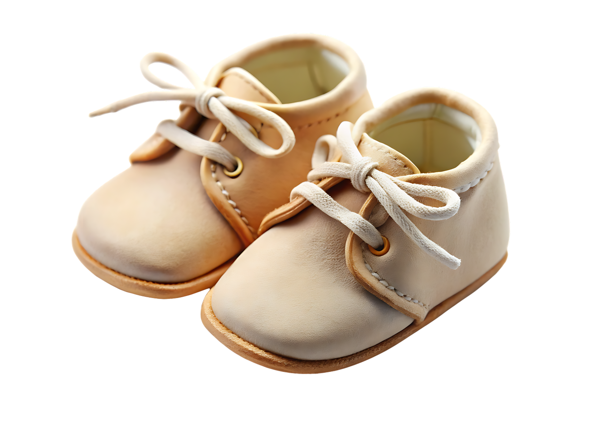 Paire de chaussures beiges pour bébé avec des lacets blancs sur fond blanc