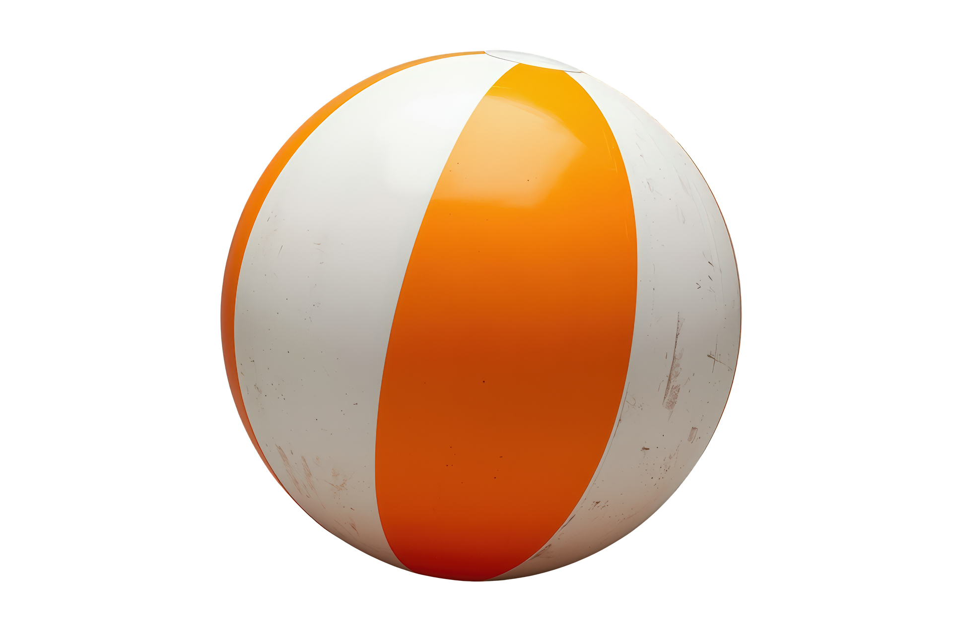 Ballon de plage à rayures orange et blanches sur fond blanc
