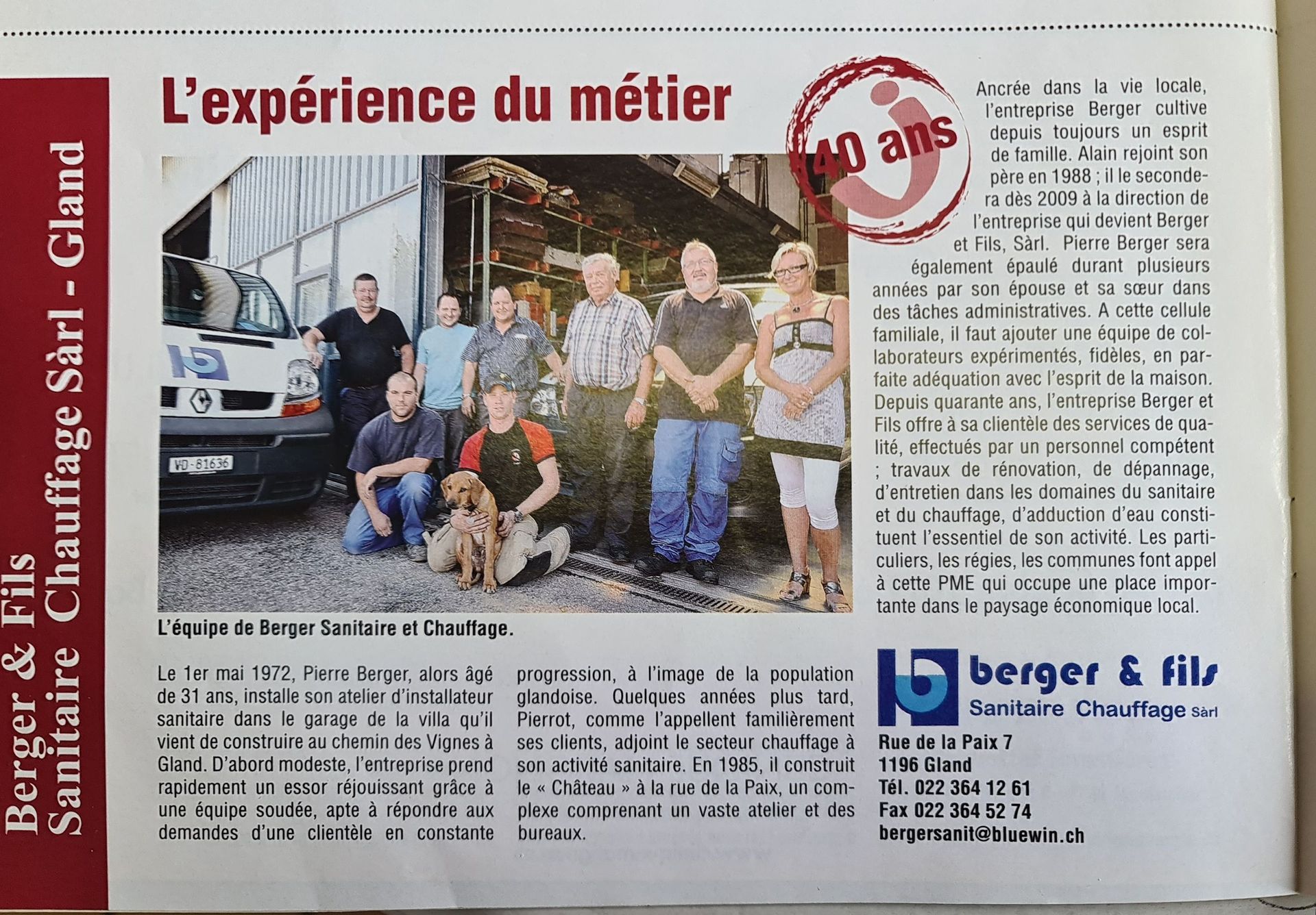 Berger & Fils Sanitaire-Chauffage Sàrl - Expérience