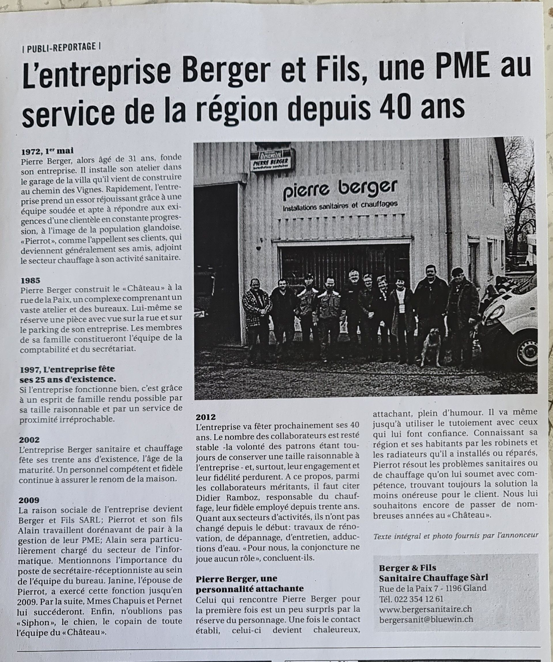 Berger & Fils Sanitaire-Chauffage Sàrl - Entreprise familiale