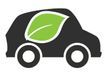 Un coche negro con una hoja verde en el lateral.