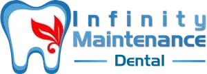 Un logo pour l'entretien dentaire à l'infini avec une dent et des feuilles
