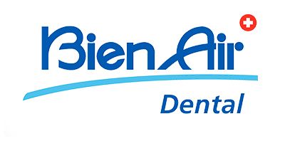 Un logo bleu et blanc pour bien air dental sur fond blanc.