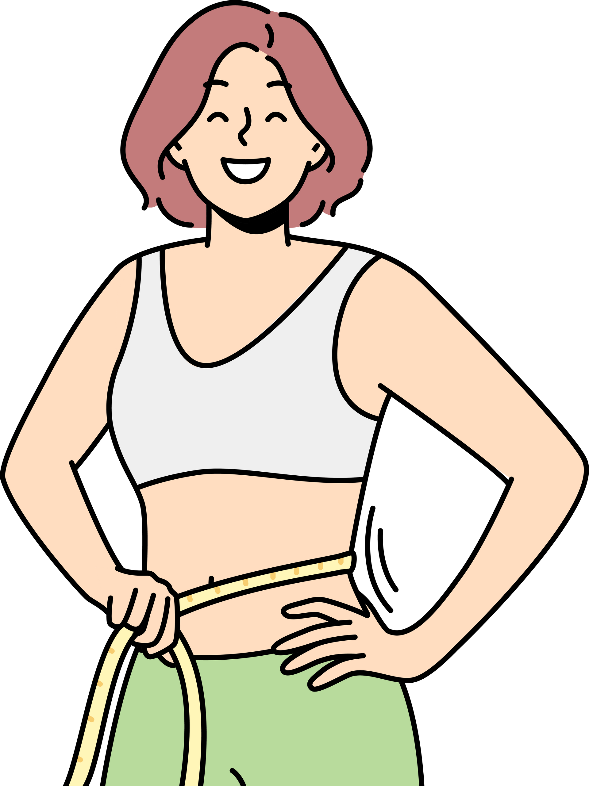 Une femme mesurant son tour de taille avec un mètre.