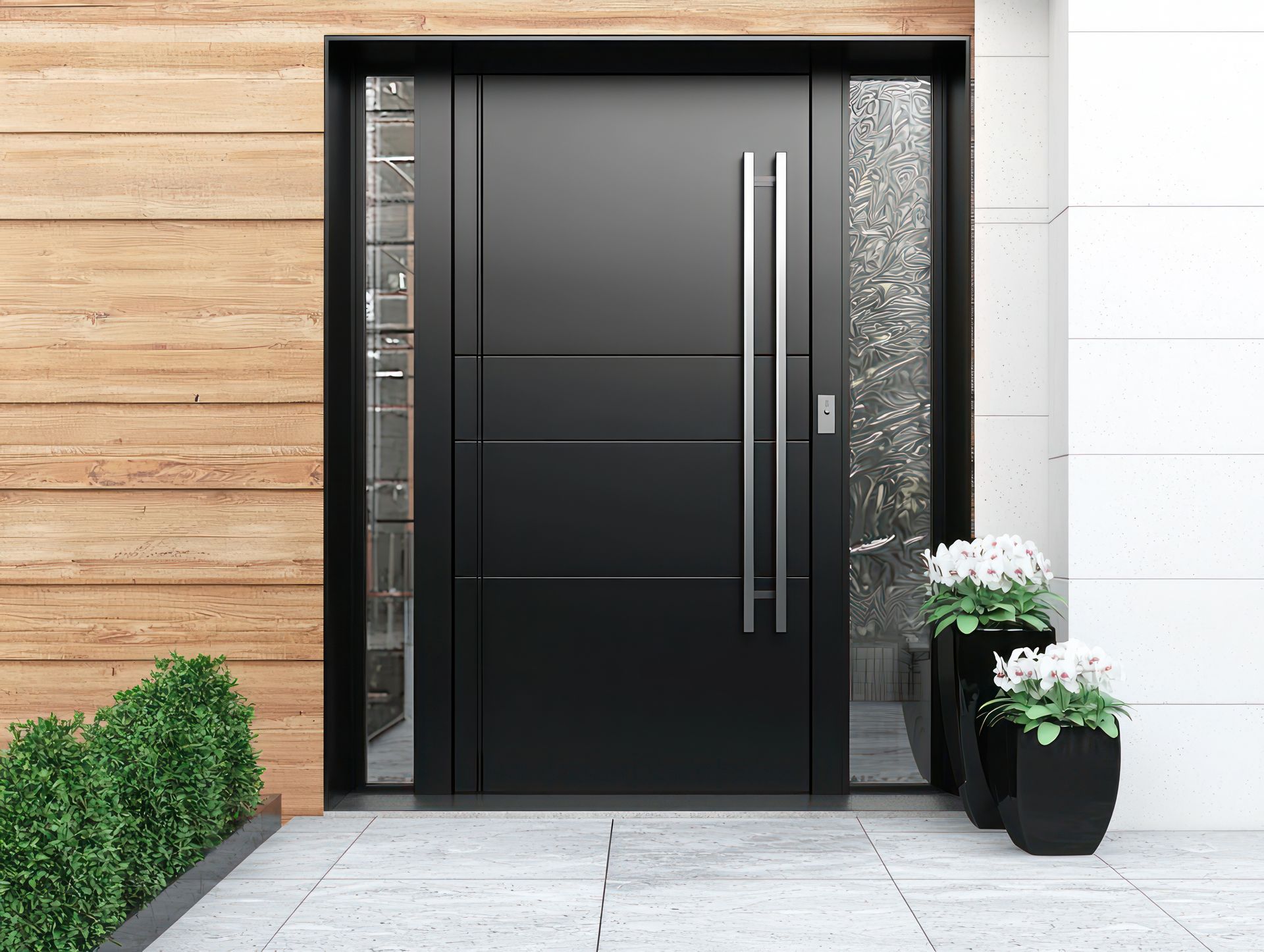 Une porte d'entrée noire.