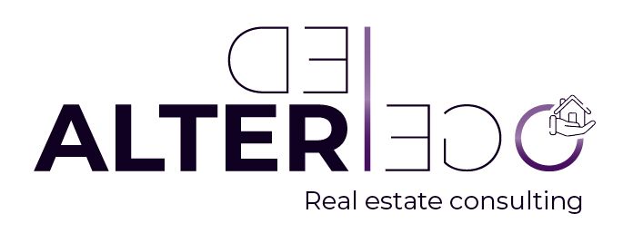 Logotipo de Alter EGO, empresa de gestión inmobiliaria. Texto 
