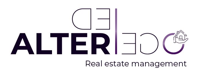 Logotipo de Alter EGO, empresa de gestión inmobiliaria. Texto 