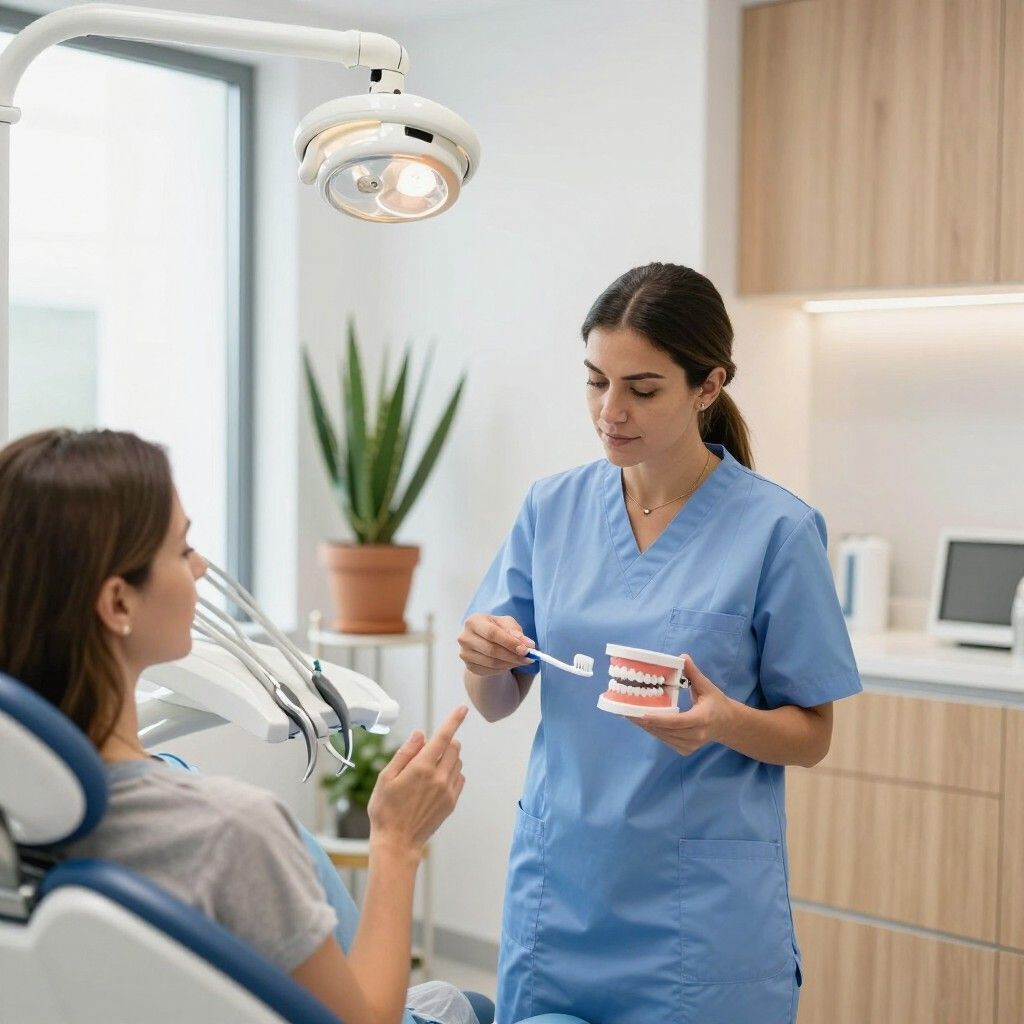 Una sala de exploración dental luminosa y moderna, equipada con un sillón de color verde lima