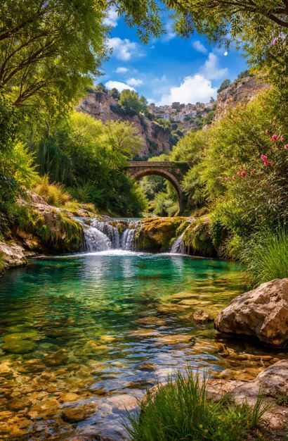 Un puente de arco de piedra 