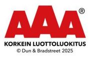AAA Korkein luottoluokitus logo in red with Dun & Bradstreet 2025 text