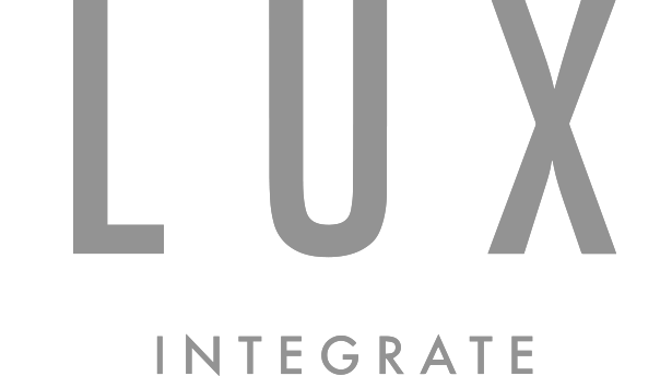 The lux integrate logo is gray and white on a white background.