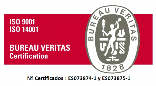 Un logotipo rojo y blanco para la certificación Bureau Veritas.
