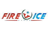 Un logotipo rojo, blanco y azul para fuego y hielo.