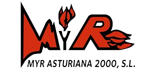 Un logotipo rojo y negro para Myr Asturiana 2000 SL