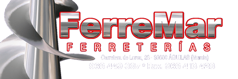 Logotipo de FerreMar Ferreter&iacute;as en rojo y gris con un gr&aacute;fico de herramienta met&aacute;lica.