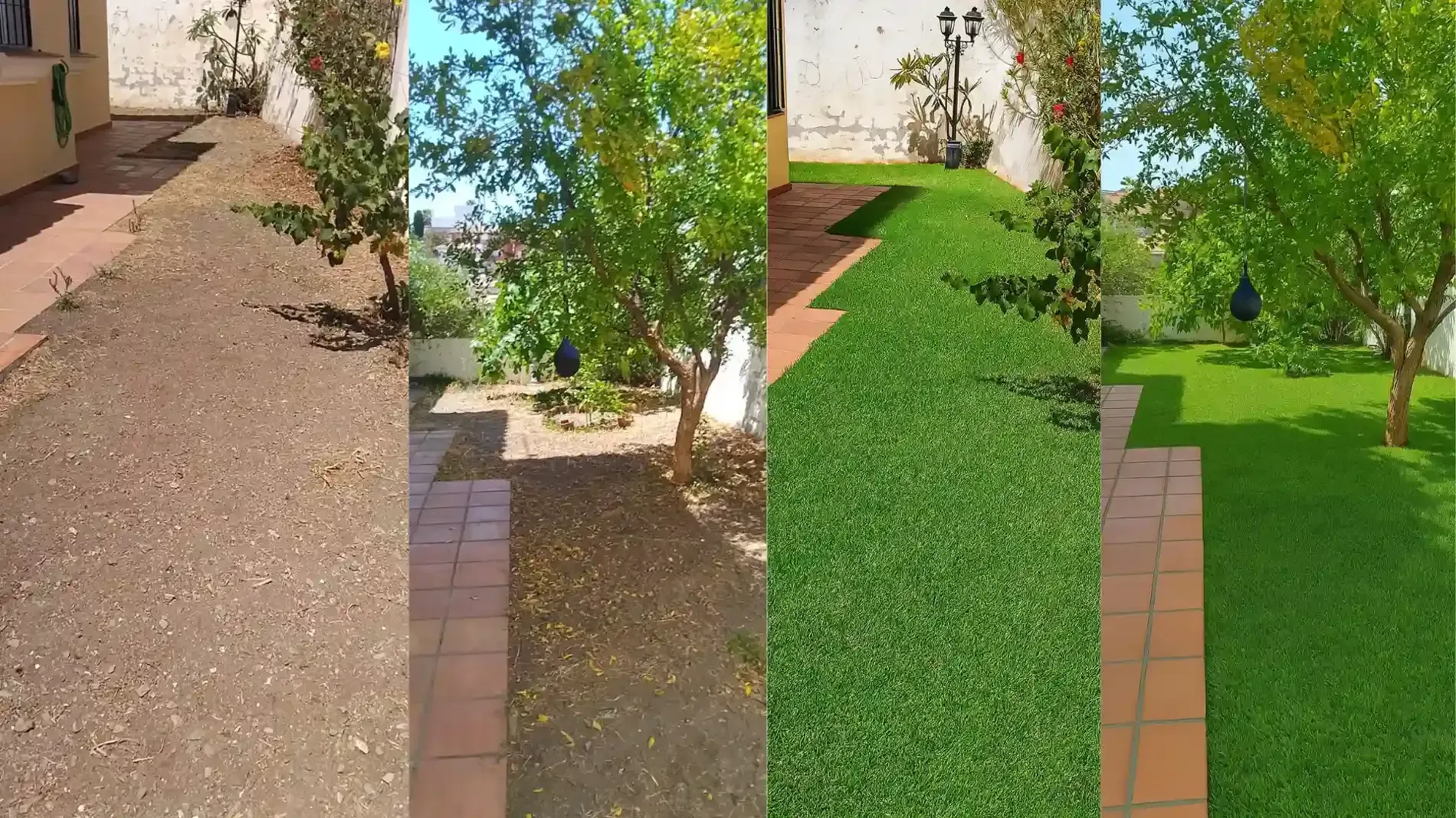 Progresión de cuatro paneles de un jardín