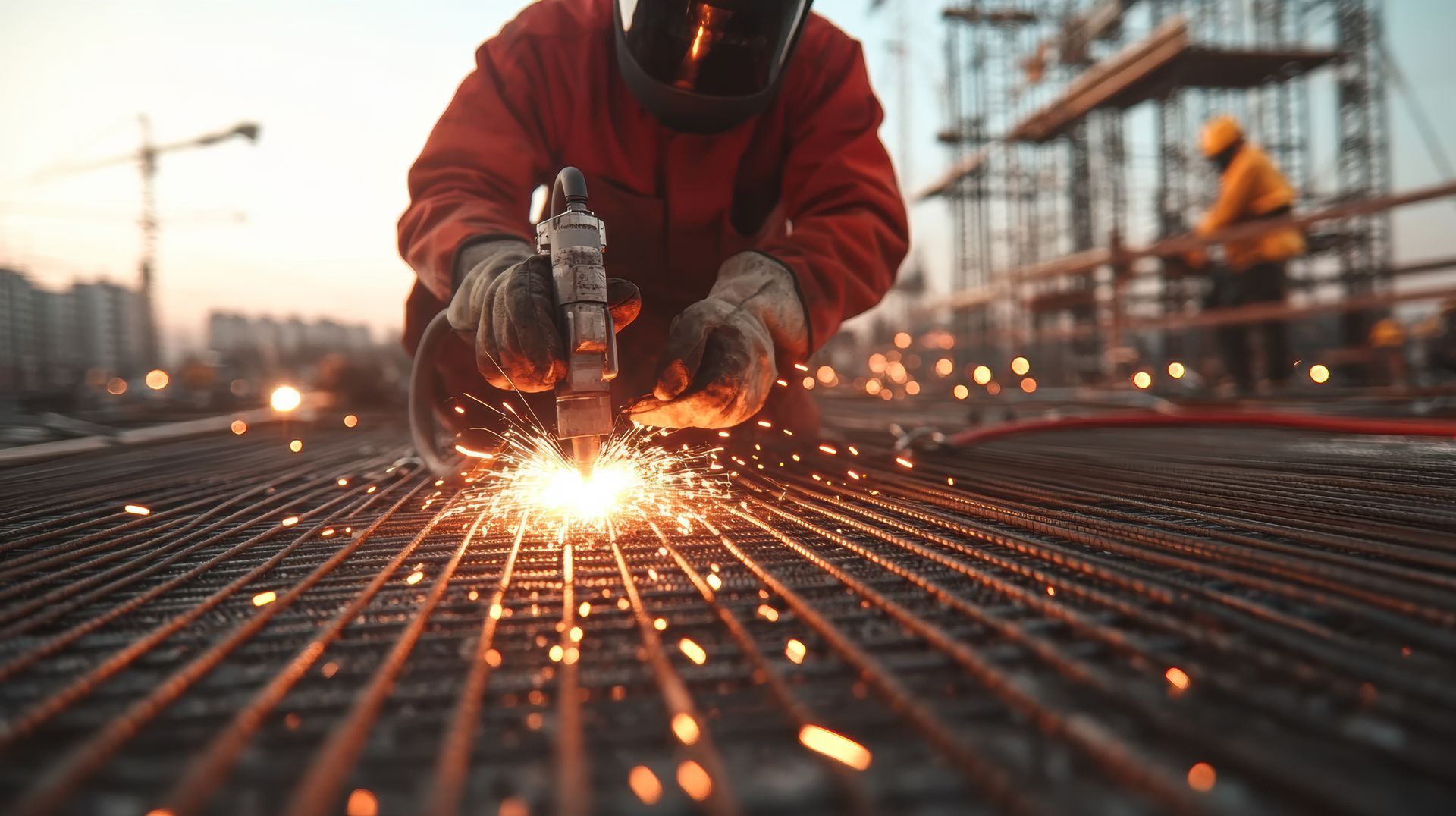 Schweißarbeiten Stahlgitter auf Großbaustelle